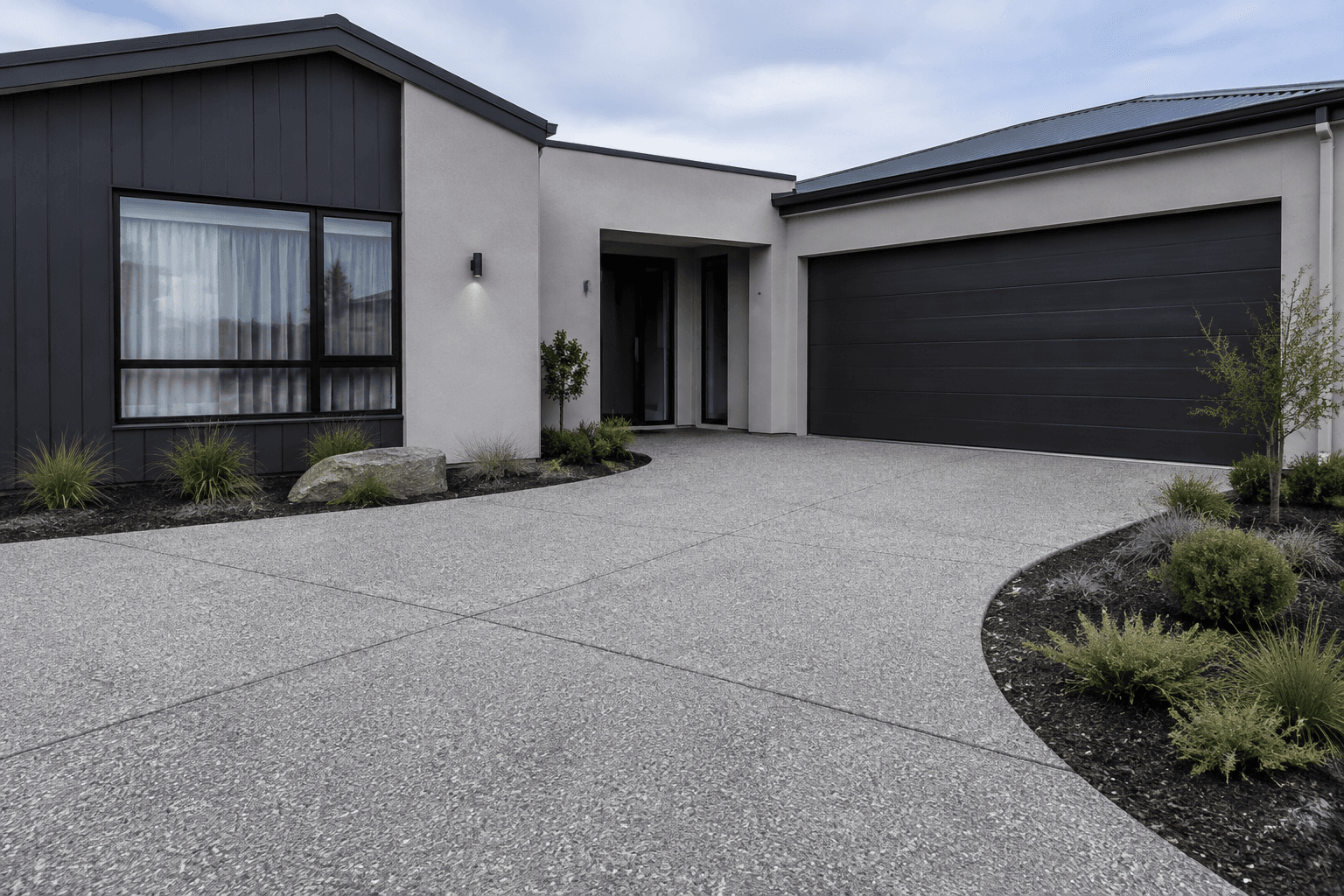charcoal and grey concrete driveway at a contemporary Geelong-style home